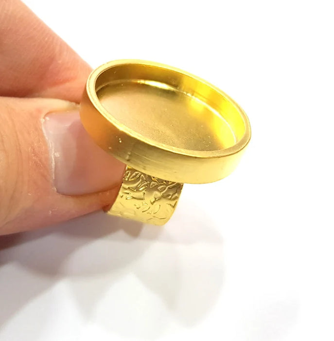 Gold Ring Base Blank Setting Cabochon Base inlay Ring Backs Mounting Adjustable Ring Base Bezel (25mm blank ) Gold Plated Metal G15854