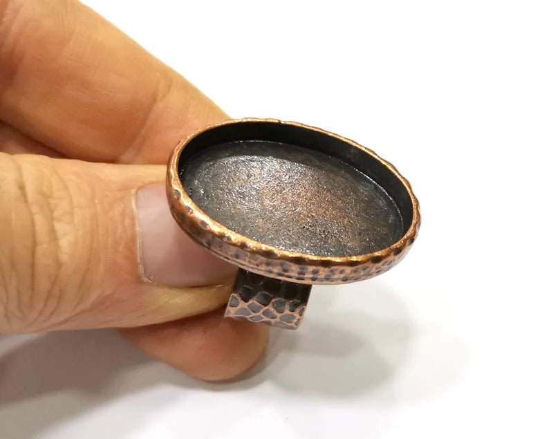 Copper Ring Blank Setting Cabochon Base inlay Ring Backs Mounting Adjustable Ring Base Bezel (30x22mm blank) Antique Copper Plated G36210
