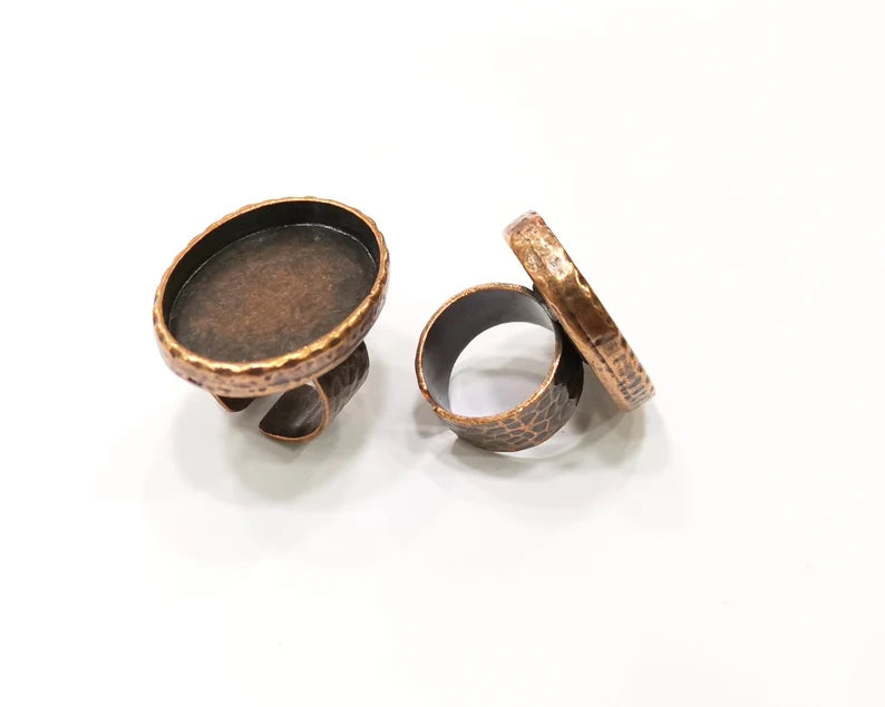 Copper Ring Blank Setting Cabochon Base inlay Ring Backs Mounting Adjustable Ring Base Bezel (30x22mm blank) Antique Copper Plated G36210