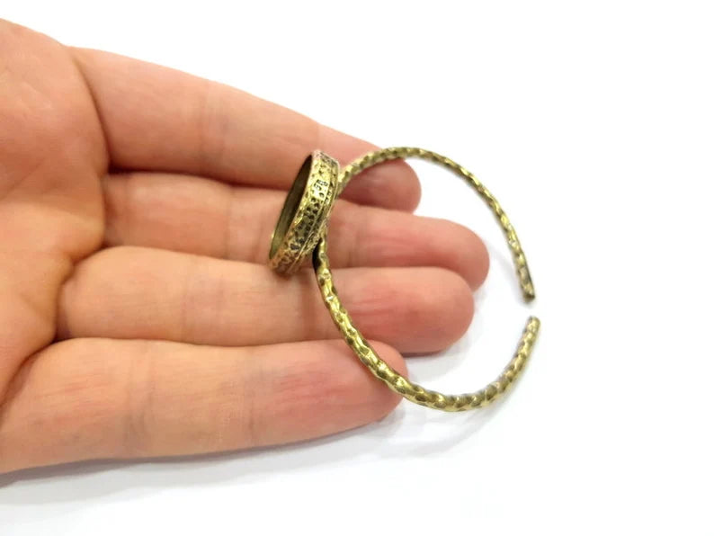 Bracelet Blank Cuff Bezel Resin Bangle inlay Blank Glass Cabochon Base Bezel Hammered Adjustable Antique Bronze Bracelet (20mm ) G15996