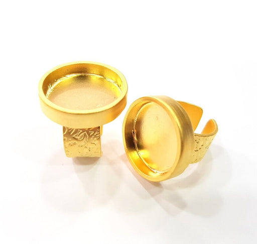Gold Ring Base Blank Setting Cabochon Base inlay Ring Backs Mounting Adjustable Ring Base Bezel (20mm blank ) Gold Plated Metal G34198