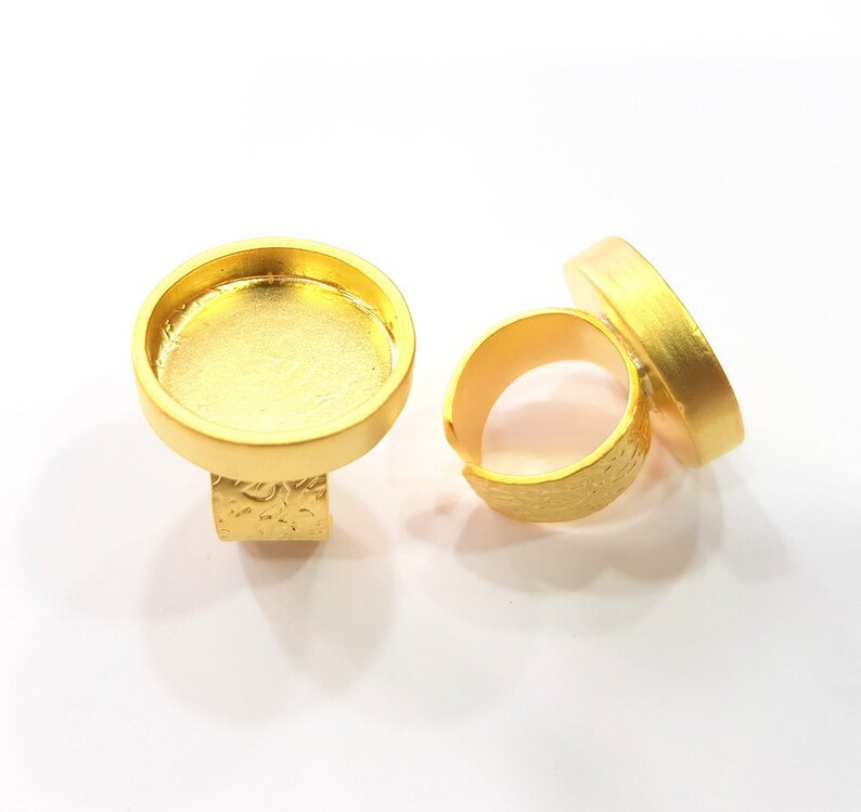 Gold Ring Base Blank Setting Cabochon Base inlay Ring Backs Mounting Adjustable Ring Base Bezel (20mm blank ) Gold Plated Metal G34198