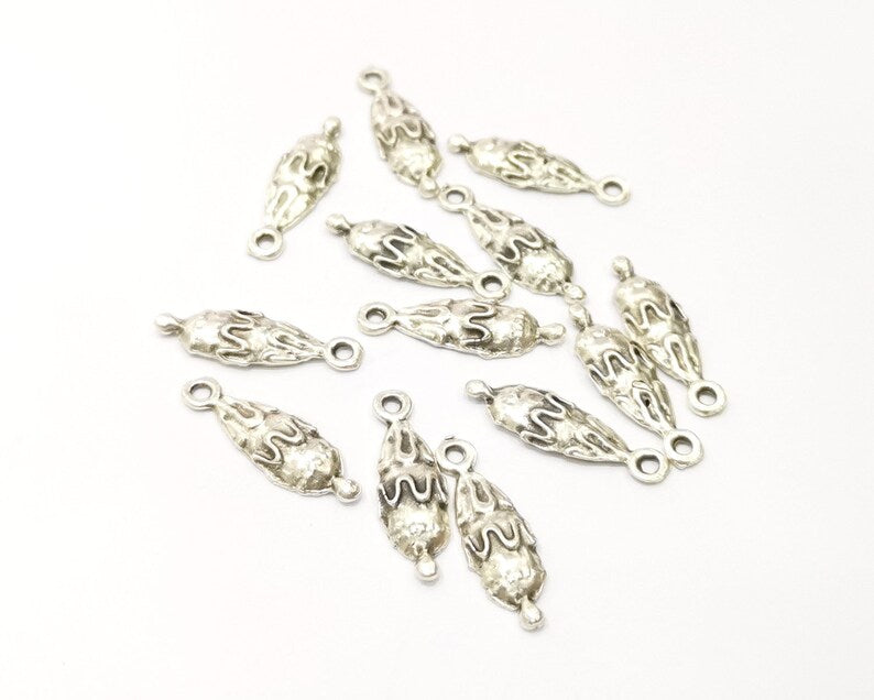 10 Silver Charms Antique Silver Plated Charms (21x7mm) G17680