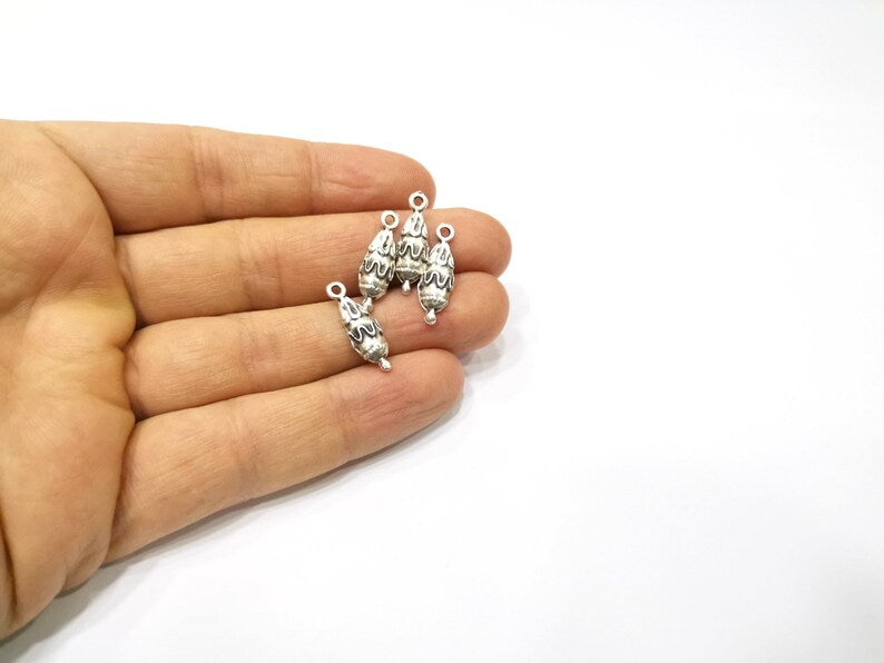 10 Silver Charms Antique Silver Plated Charms (21x7mm) G17680