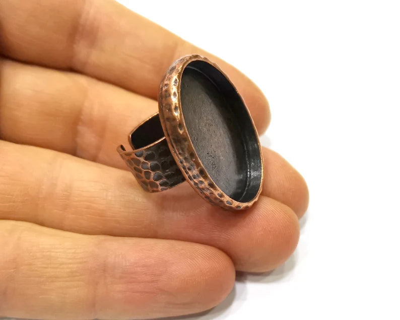 Copper Ring Blank Setting Cabochon Base inlay Ring Backs Mounting Adjustable Ring Base Bezel (30x22mm blank) Antique Copper Plated G36210