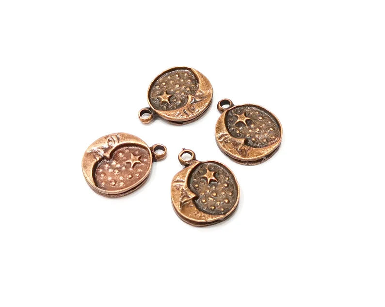 8 Moon Charm Antique Copper Plated Charms Double sided (17x13mm) G17032
