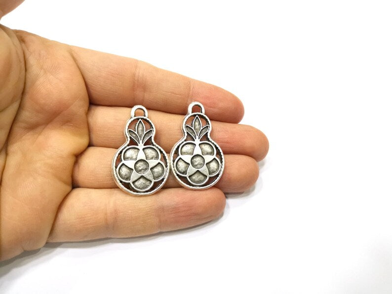 2 Silver Charms Antique Silver Plated Charms (37x22mm) G17785