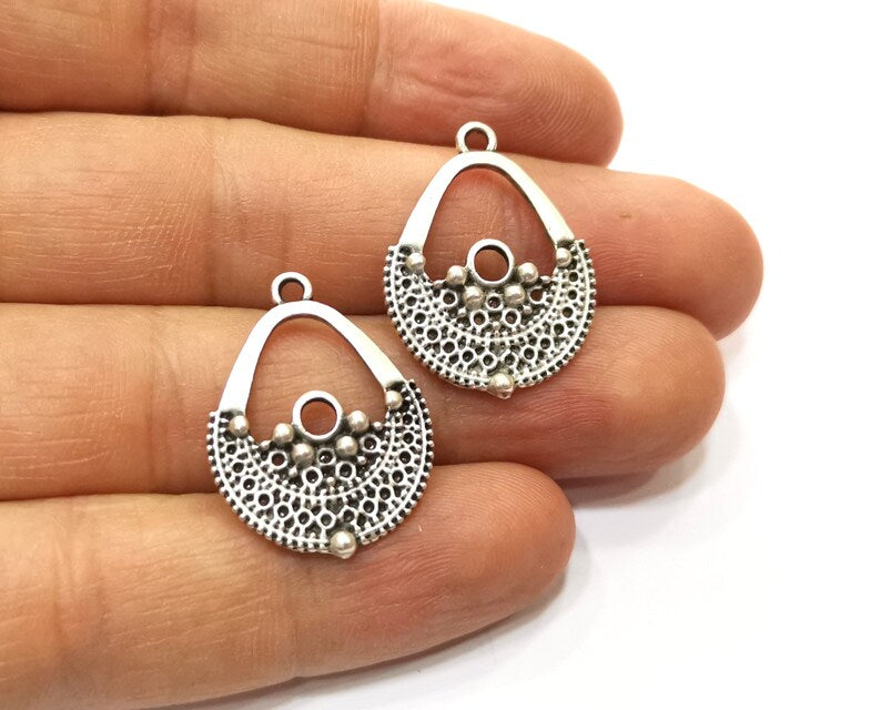 6 Silver Charms Antique Silver Plated Charms (27x20mm) G17829