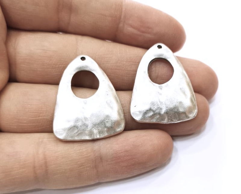 2 Silver Hammered Charms Antique Silver Plated Charms (30x24mm)  G17824