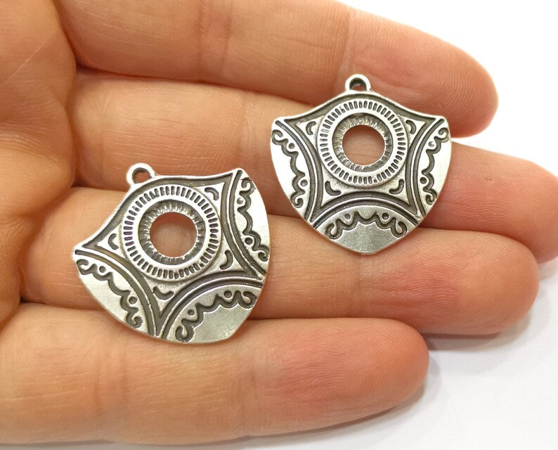 2 Silver Charms Antique Silver Plated Charms (28mm) G17835