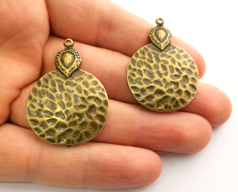 2 Bronze Hammered Charms Antique Bronze Plated Charms (41x29mm) G18562