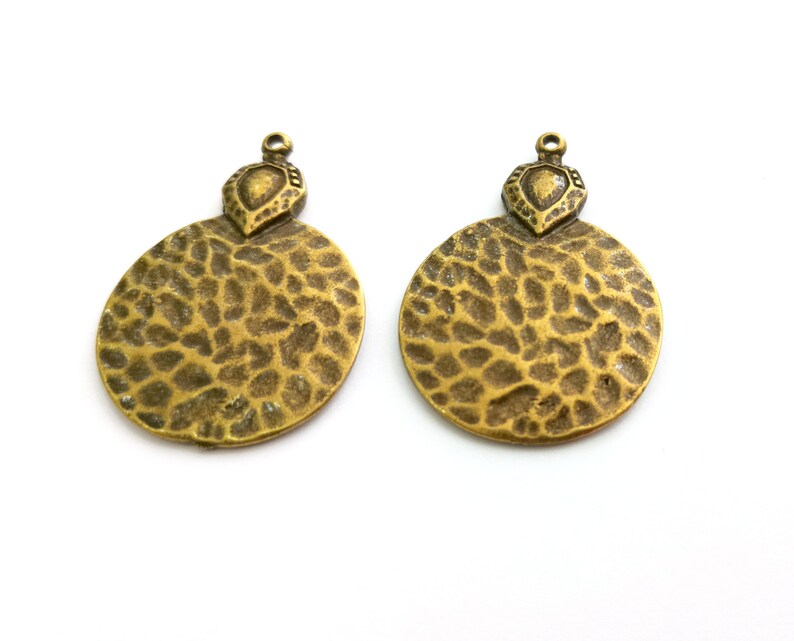 2 Bronze Hammered Charms Antique Bronze Plated Charms (41x29mm) G18562