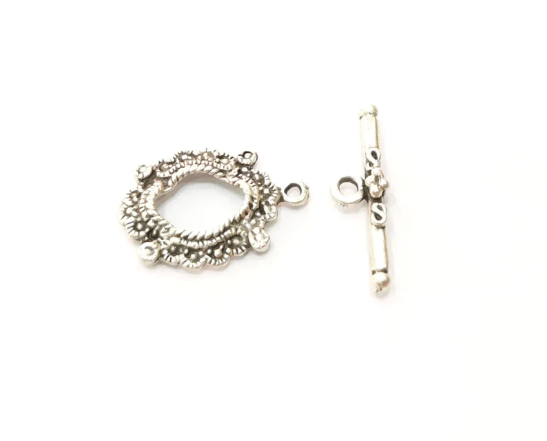 Toggle Clasps 10 sets Antique Silver Plated Toggle Clasp Findings 23x16mm+23x7mm G20407