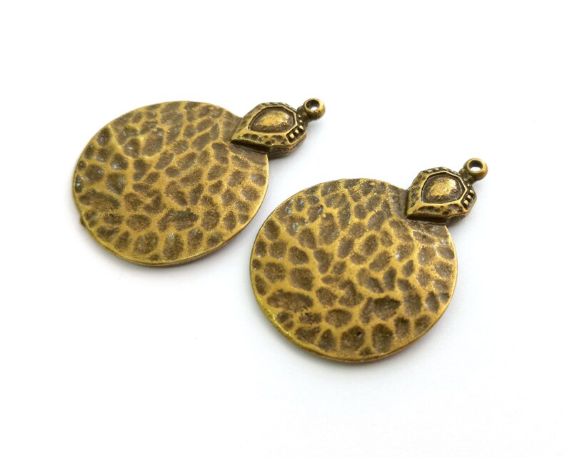 2 Bronze Hammered Charms Antique Bronze Plated Charms (41x29mm) G18562