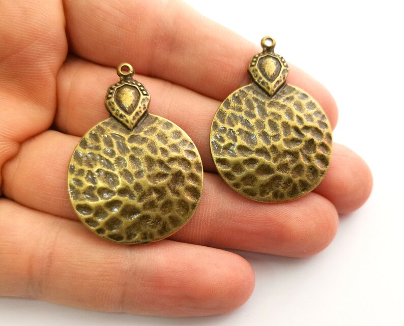 2 Bronze Hammered Charms Antique Bronze Plated Charms (41x29mm) G18562