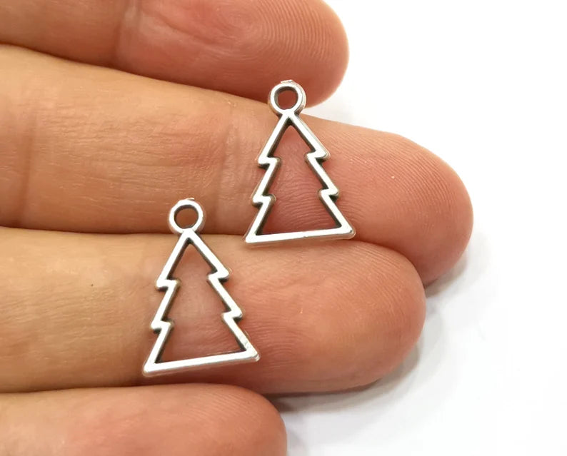 20 Pine Tree Charms Antique Silver Plated Charms (18x12mm) G19361