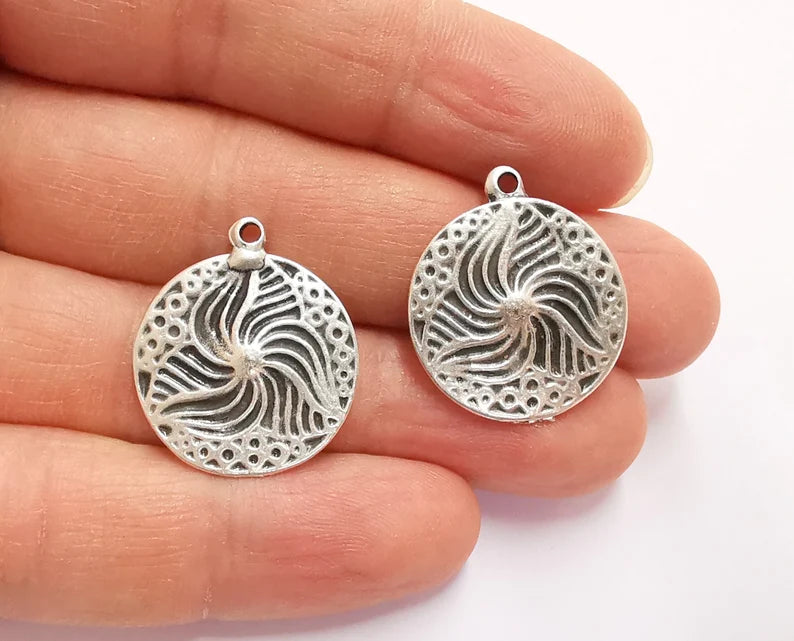 2 Silver Charms Antique Silver Plated Charms (26x22mm) G36103