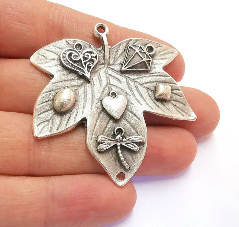 Silver Leaf Charms Connector Antique Silver Plated Charms (55x54mm) G20251