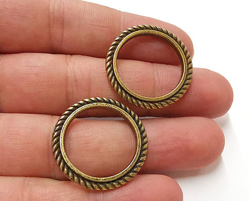 4 Antique Bronze Circle Charms Antique Bronze Plated Findings ( 28mm ) G21692