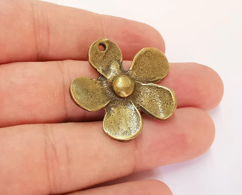2 Flower Charms Antique Bronze Plated Charms (35x32mm) G21882