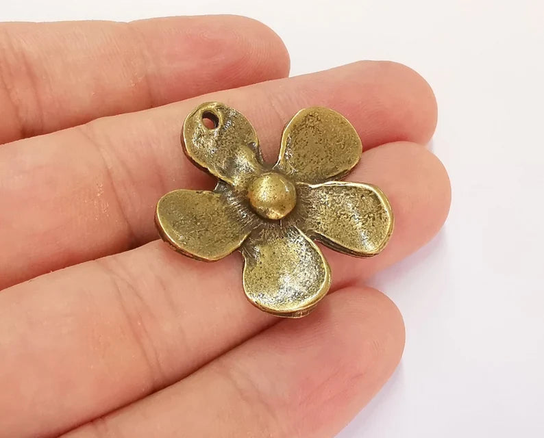 2 Flower Charms Antique Bronze Plated Charms (35x32mm) G21882