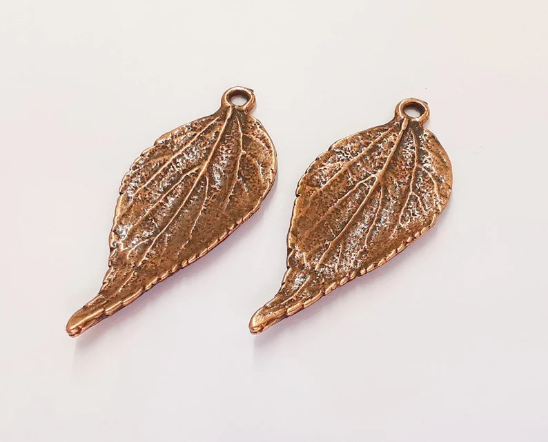 2 Leaf Charms Antique Copper Plated Charms (60x26mm) G21894