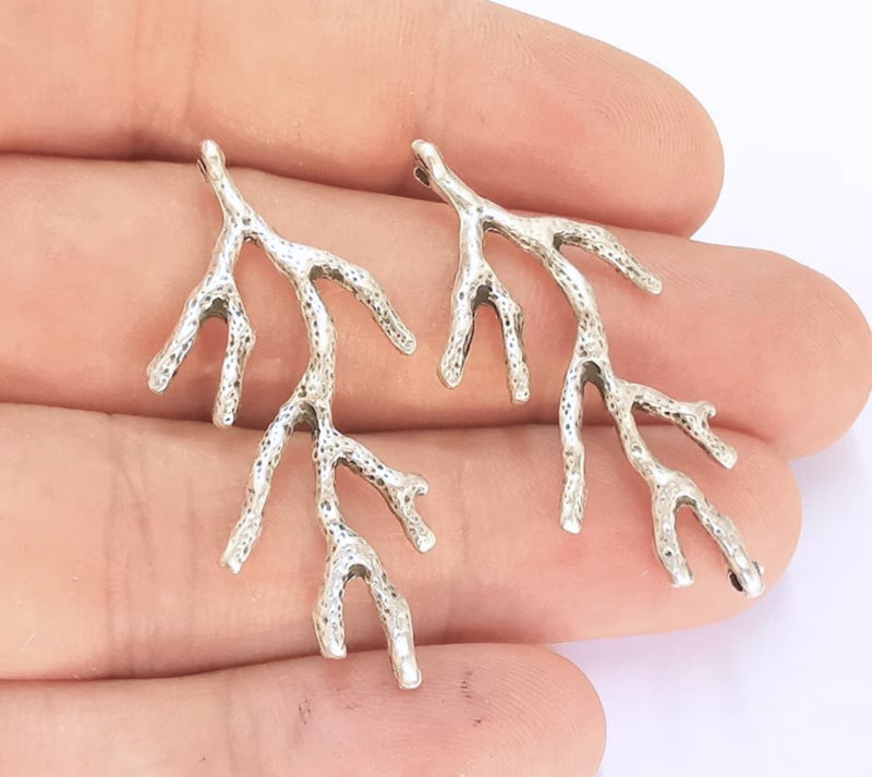 4 Coral Charms Antique Silver Plated Charms (43x20mm)  G21976