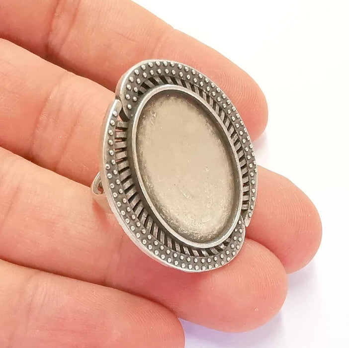 Silver Ring Setting Blank Cabochon Base Ring Mounting Adjustable Ring Base Bezel (25x18mm) Antique Silver Plated G22054