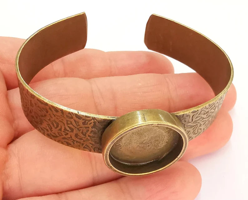 Bracelet Blank Resin Cuff Dry Flower inlay Blank Cuff Bezel Glass Cabochon Base Textured Adjustable Antique Bronze (20mm ) G22070