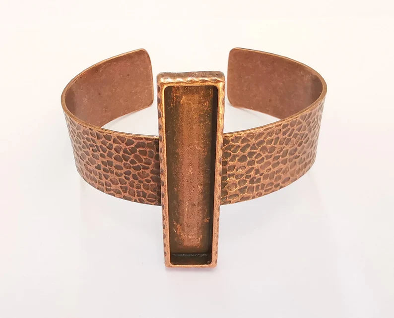 Bracelet Blank Resin Cuff Dry Flower inlay Blank Cuff Bezel Glass Cabochon Base Hammered Adjustable Antique Copper (50x10mm) G23140
