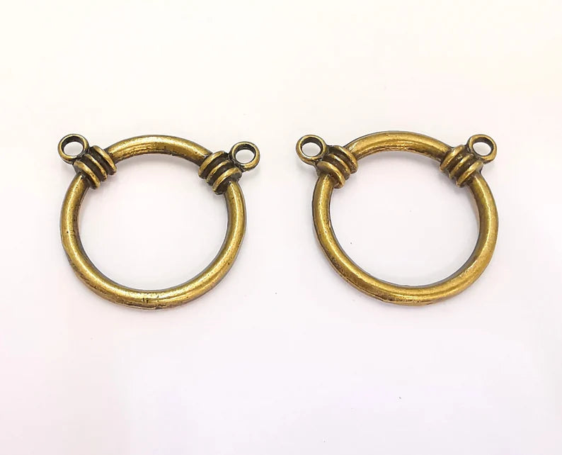 2 Antique Bronze Circle Charms Antique Bronze Plated Charms (33x27mm) G22087