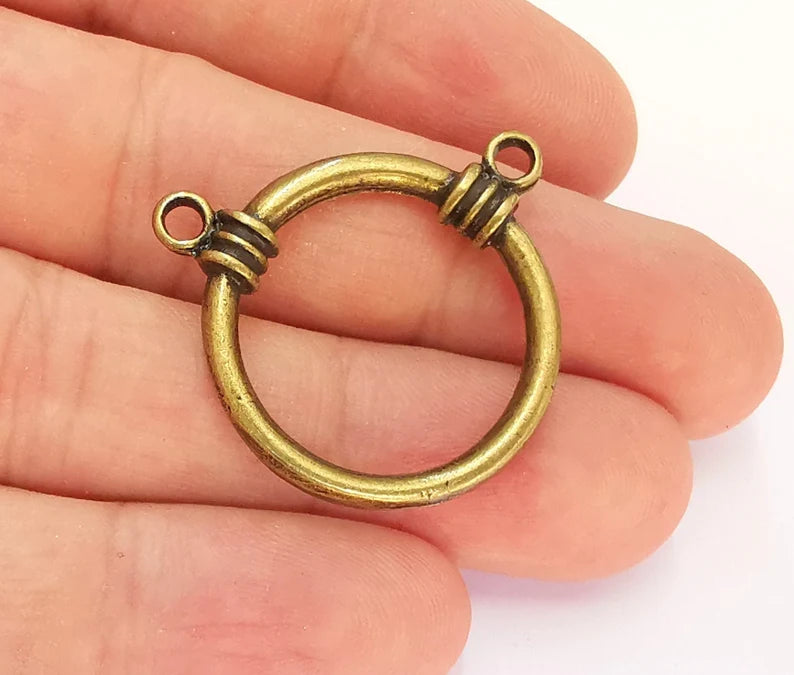 2 Antique Bronze Circle Charms Antique Bronze Plated Charms (33x27mm) G22087