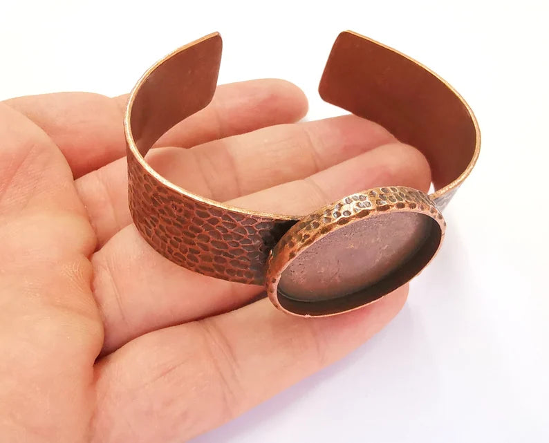 Bracelet Blank Resin Cuff Dry Flower inlay Blank Cuff Bezel Glass Cabochon Base Hammered Adjustable Antique Copper (30mm) G22086