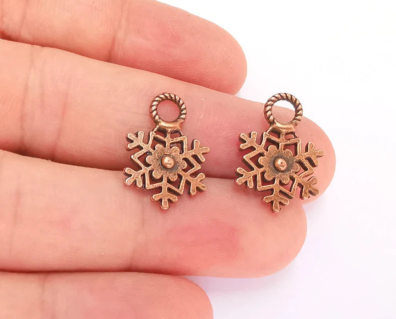 10 SnowFlake Charms Antique Copper Plated Charms (20x14mm) G22135