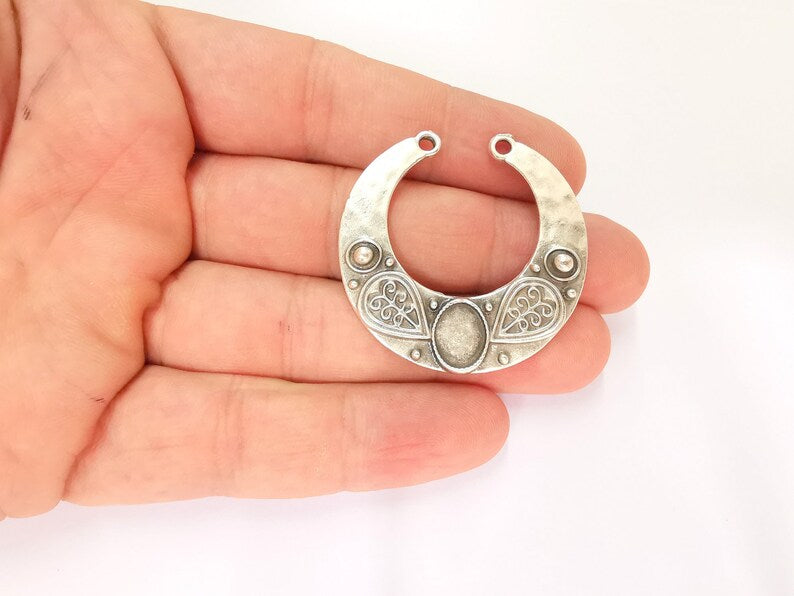 2 Silver Charms Blank Bezel Resin Bezel Mosaic Mountings Antique Silver Plated Charms (40x39mm) (10x8mm Bezel Size) G22168