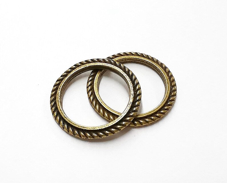 4 Antique Bronze Circle Charms Antique Bronze Plated Findings ( 28mm ) G21692