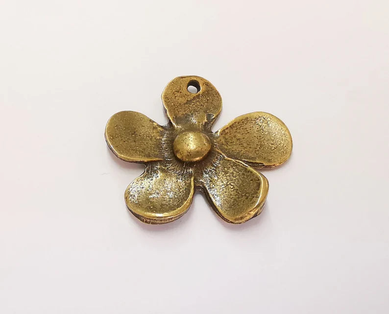 2 Flower Charms Antique Bronze Plated Charms (35x32mm) G21882