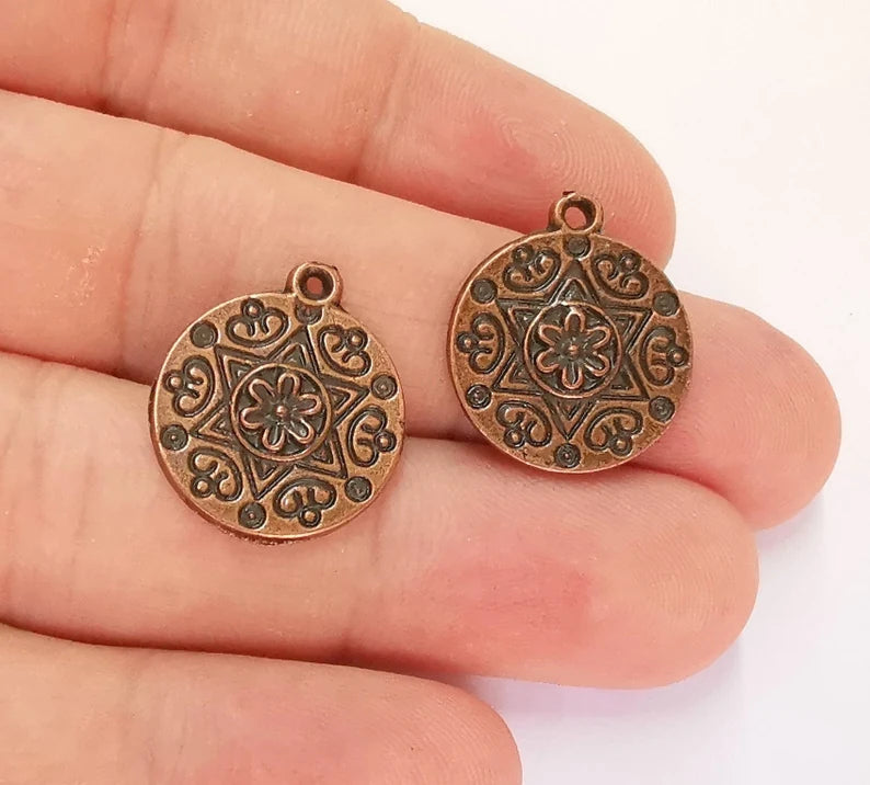 8 Flower Charms Antique Copper Charm Antique Copper Plated Metal (21x18mm) G21885