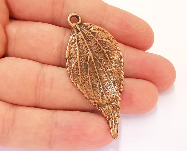 2 Leaf Charms Antique Copper Plated Charms (60x26mm) G21894