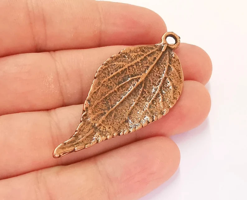 2 Leaf Charms Antique Copper Plated Charms (60x26mm) G21894
