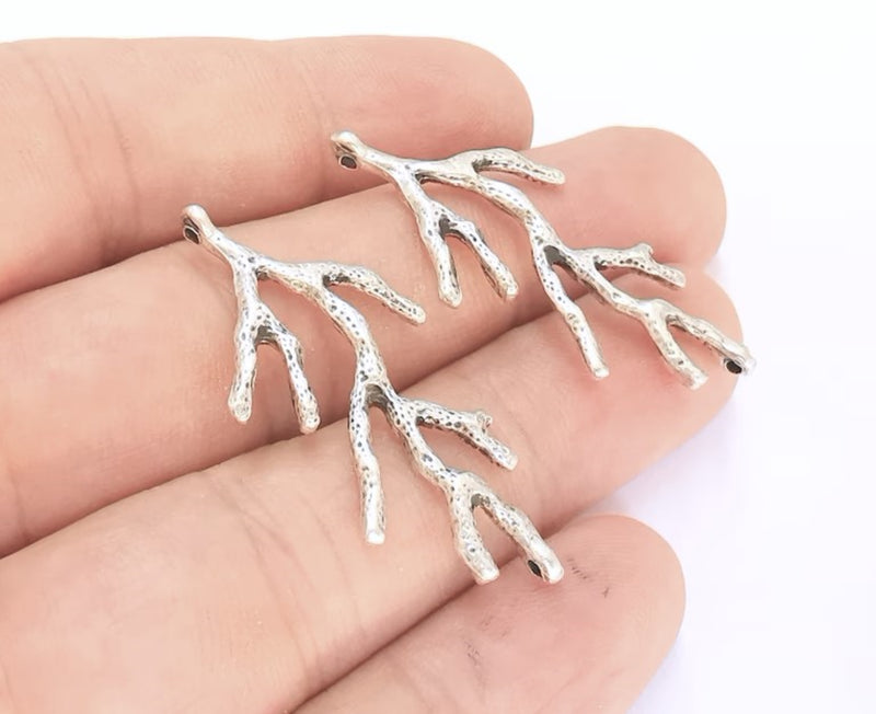 4 Coral Charms Antique Silver Plated Charms (43x20mm)  G21976