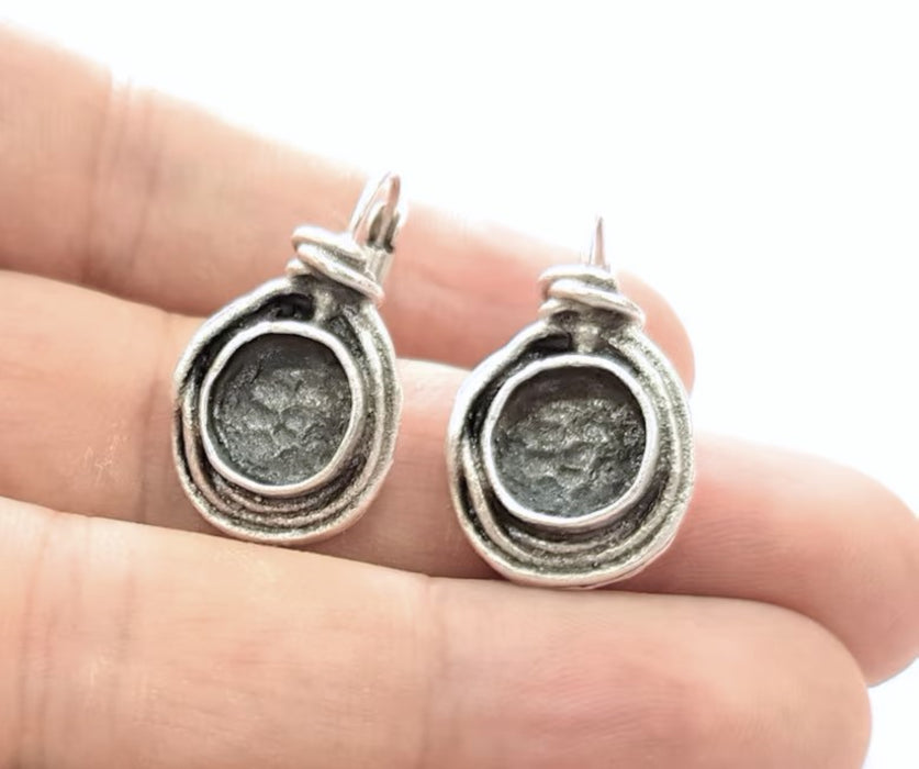 Earring Blank Base Settings Silver Resin Blank Cabochon Base inlay Blank Mountings Antique Silver Plated Brass (10mm blank) 1 Set  G20782