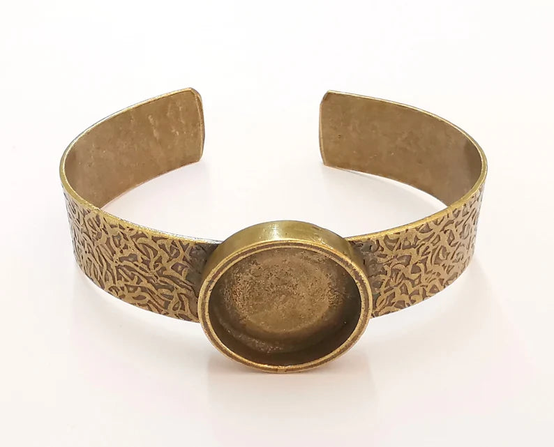 Bracelet Blank Resin Cuff Dry Flower inlay Blank Cuff Bezel Glass Cabochon Base Textured Adjustable Antique Bronze (20mm ) G22070