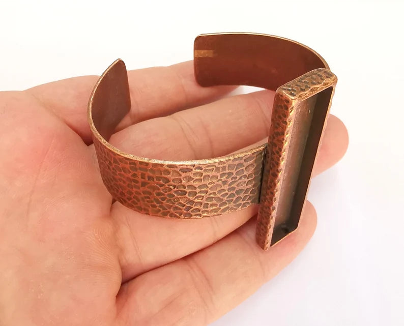 Bracelet Blank Resin Cuff Dry Flower inlay Blank Cuff Bezel Glass Cabochon Base Hammered Adjustable Antique Copper (50x10mm) G23140