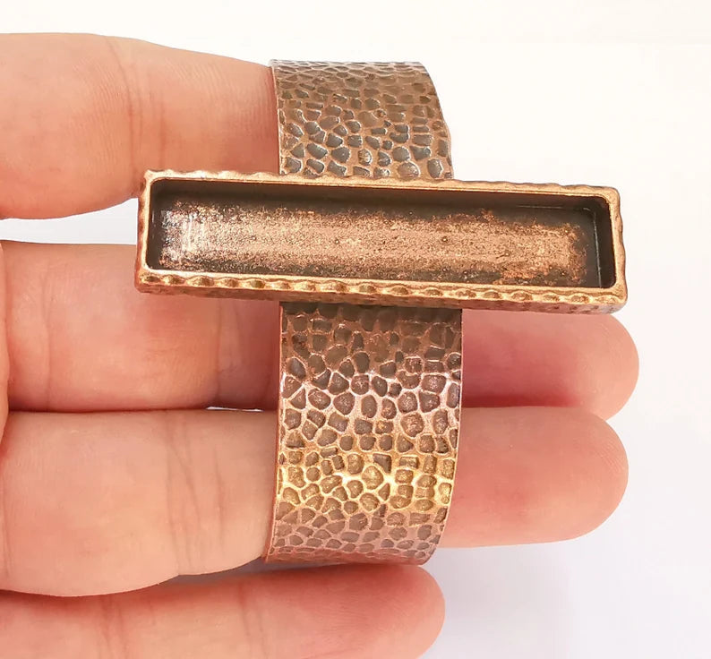 Bracelet Blank Resin Cuff Dry Flower inlay Blank Cuff Bezel Glass Cabochon Base Hammered Adjustable Antique Copper (50x10mm) G23140