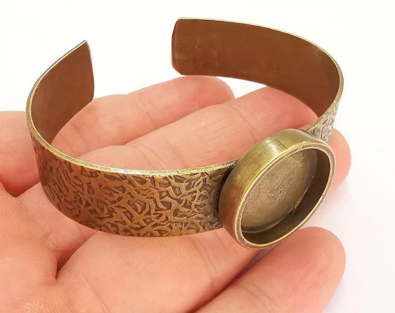 Bracelet Blank Resin Cuff Dry Flower inlay Blank Cuff Bezel Glass Cabochon Base Textured Adjustable Antique Bronze (20mm ) G22070