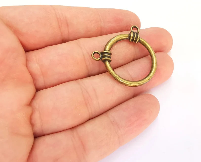2 Antique Bronze Circle Charms Antique Bronze Plated Charms (33x27mm) G22087
