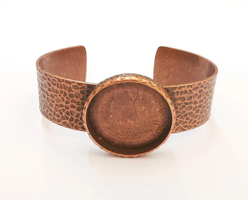 Bracelet Blank Resin Cuff Dry Flower inlay Blank Cuff Bezel Glass Cabochon Base Hammered Adjustable Antique Copper (30mm) G22086