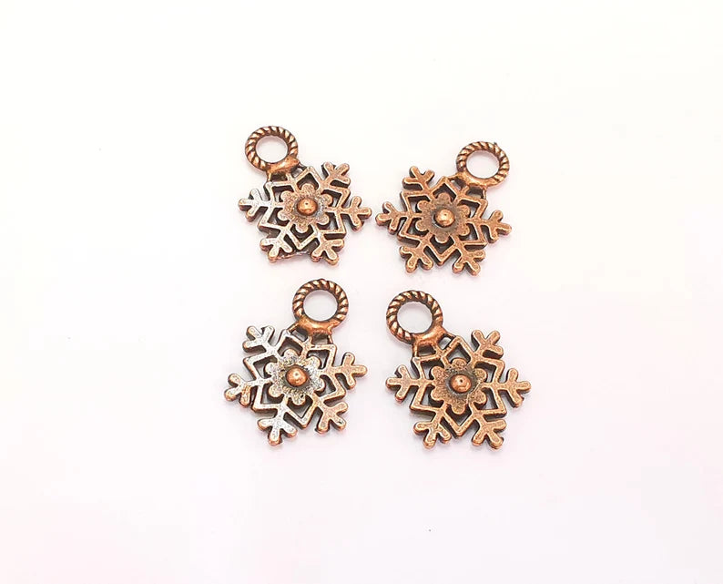 10 SnowFlake Charms Antique Copper Plated Charms (20x14mm) G22135
