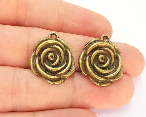 2 Rose Charms Antique Bronze Plated Charms (24x20mm) G22532
